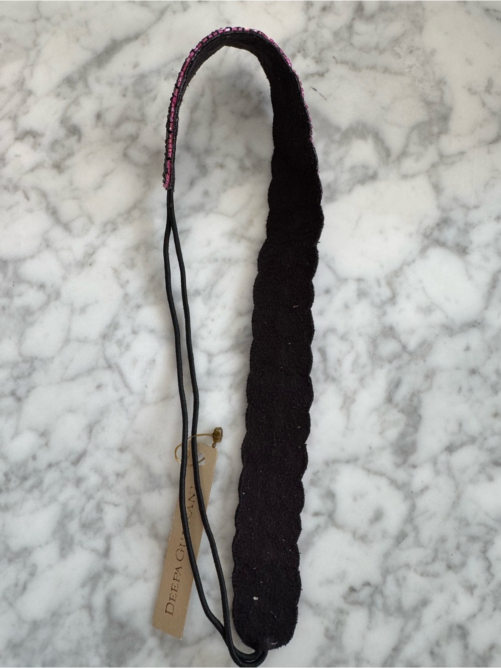 Deepa Gurnani Pink & Black Seed Bead Elastic Headband NWT - Picture 4 of 4